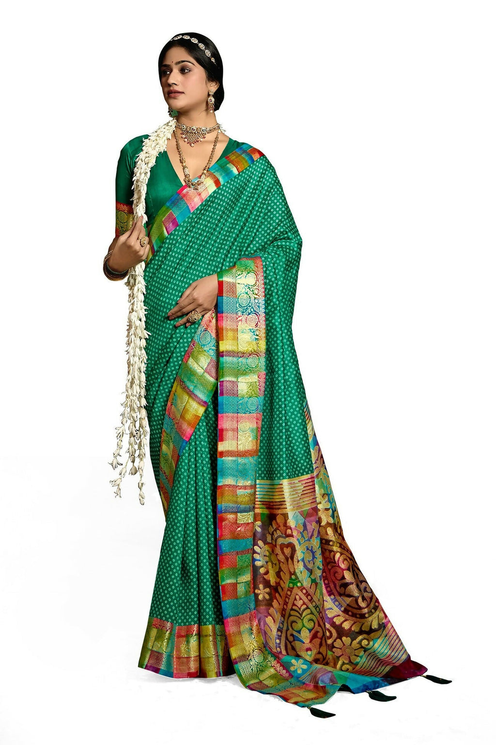 Joban Fashion Tushar Silk Bottle Green Colored With Zari Border And Designer Pallu Saree | Grocsy