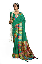 Joban Fashion Tushar Silk Bottle Green Colored With Zari Border And Designer Pallu Saree | Grocsy