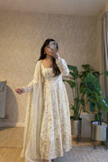 Teeya Creation White Color Faux Georgette Long Party Wear Gown | Grocsy