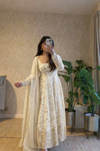 Teeya Creation White Color Faux Georgette Long Party Wear Gown | Grocsy