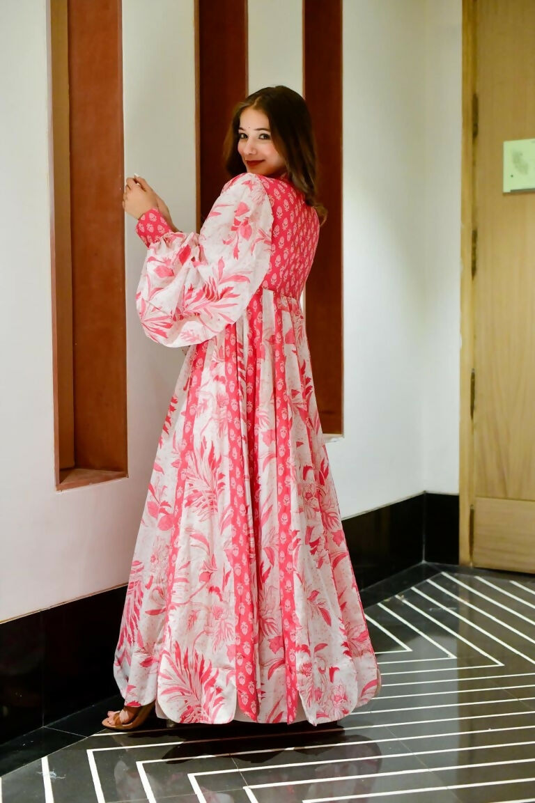 Jyoti Fashion Women's Pink Heavy Digital Printed Cotton Silk Anarkali Dress | Grocsy