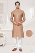 Functional Designer Men's Cream Jacquard Kurta With Pant - Rudra | Grocsy