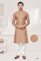 Functional Designer Men's Cream Jacquard Kurta With Pant - Rudra | Grocsy