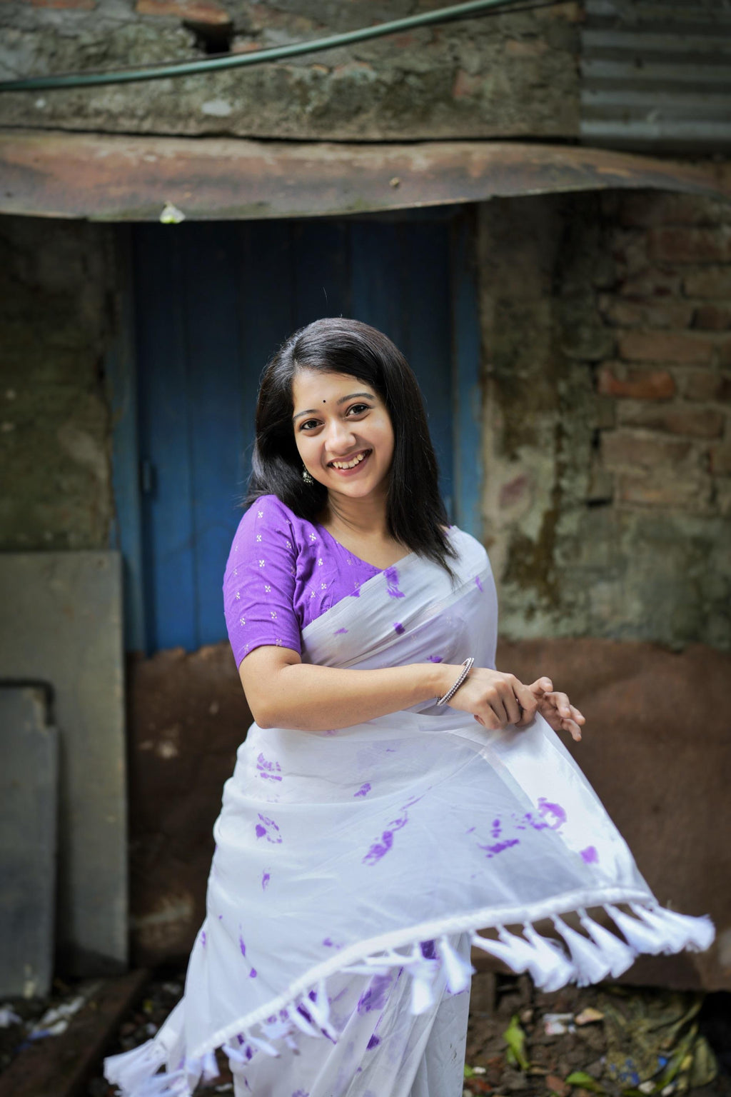 Lavender Poly Georgette Tie And Dye Saree with Unstitched Blouse - A2M | Grocsy