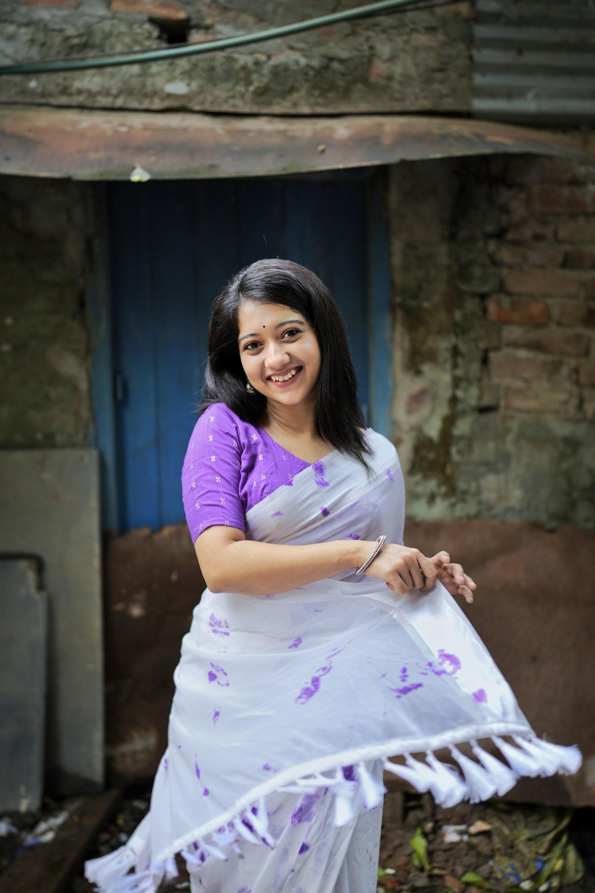 Lavender Poly Georgette Tie And Dye Saree with Unstitched Blouse - A2M | Grocsy