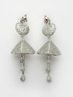 NVR Wome's Silver-Plated AD- Studded Peacock-Shaped Drop Earrings | Grocsy