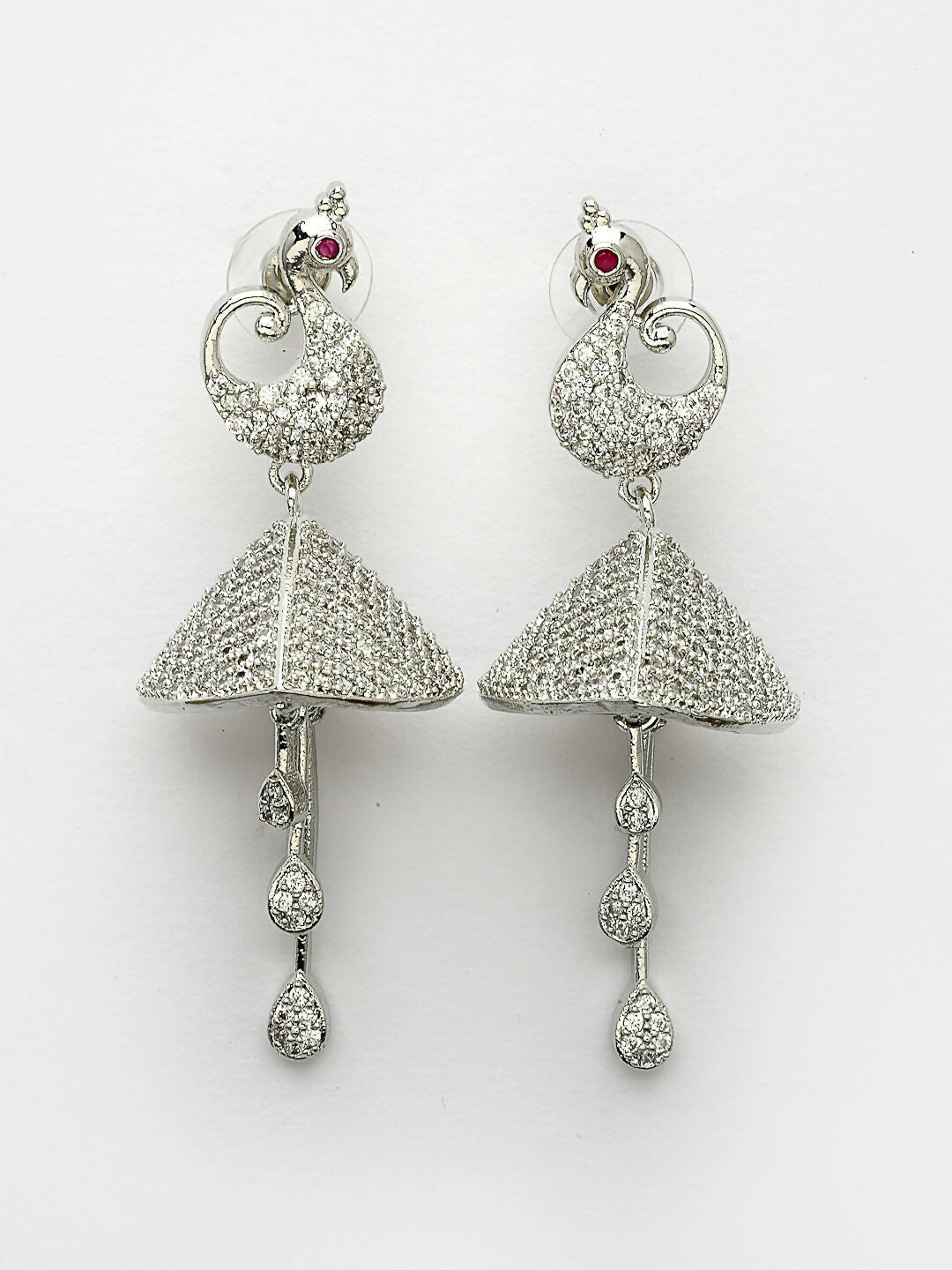 NVR Wome's Silver-Plated AD- Studded Peacock-Shaped Drop Earrings | Grocsy