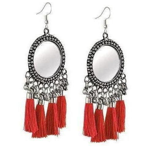 MS Fashion India Traditional And Occasional Red Color Silk Threads Mirror Fashion Design Earrings | Grocsy