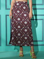 Wine Crepe Floral Printed Top with Matching Skirt - Shivani | Grocsy