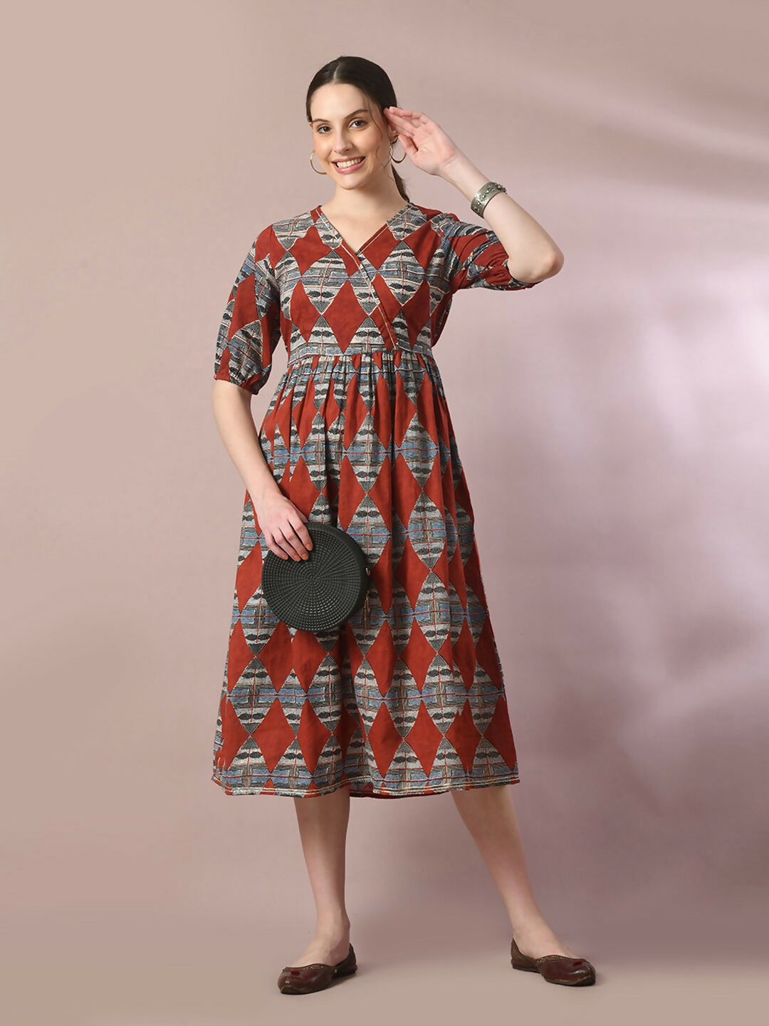 Myshka Women's Multi Printed Cotton V-Neck Empire Party Dress | Grocsy