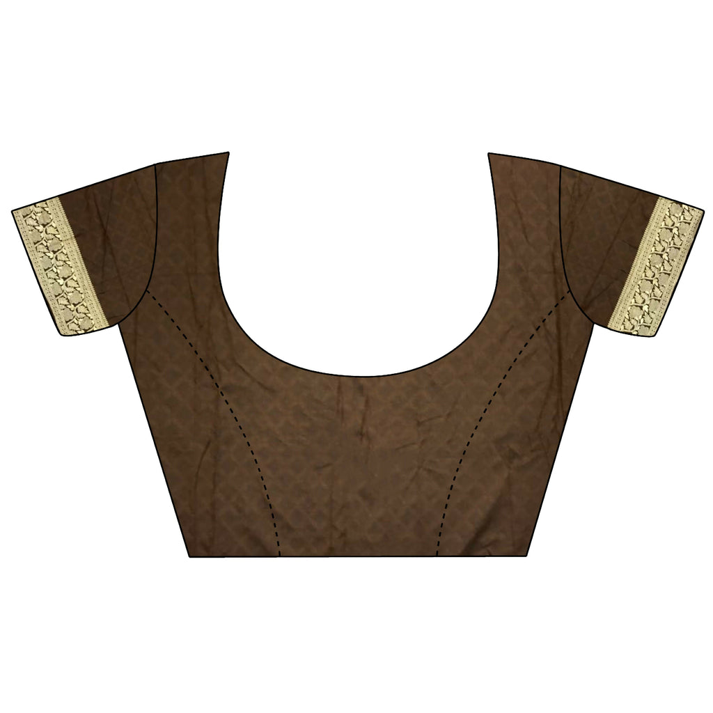 Joban Fashion Brown Woven Zari Motifs Lichi Silk Banarasi Silk Saree | Grocsy