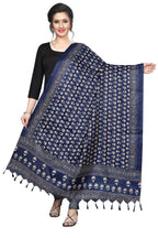 Vamika Navy Blue Printed Khadi Bhagalpuri Latest Dupatta | Grocsy
