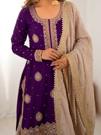 Lehenga Mart Designer Sharara Suit With Kurta, Sharara, Dupatta For Women-Purple | Grocsy