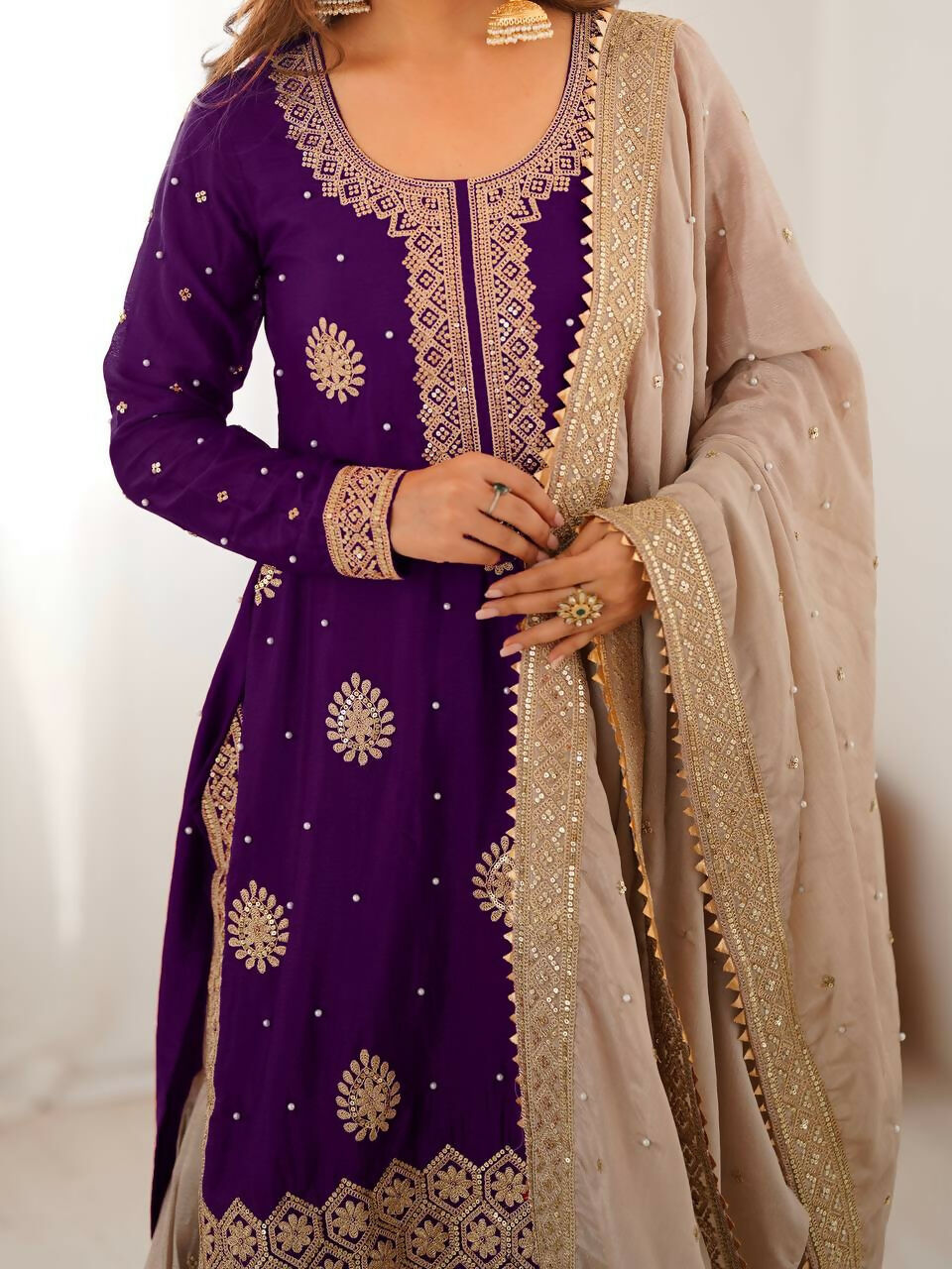 Lehenga Mart Designer Sharara Suit With Kurta, Sharara, Dupatta For Women-Purple | Grocsy