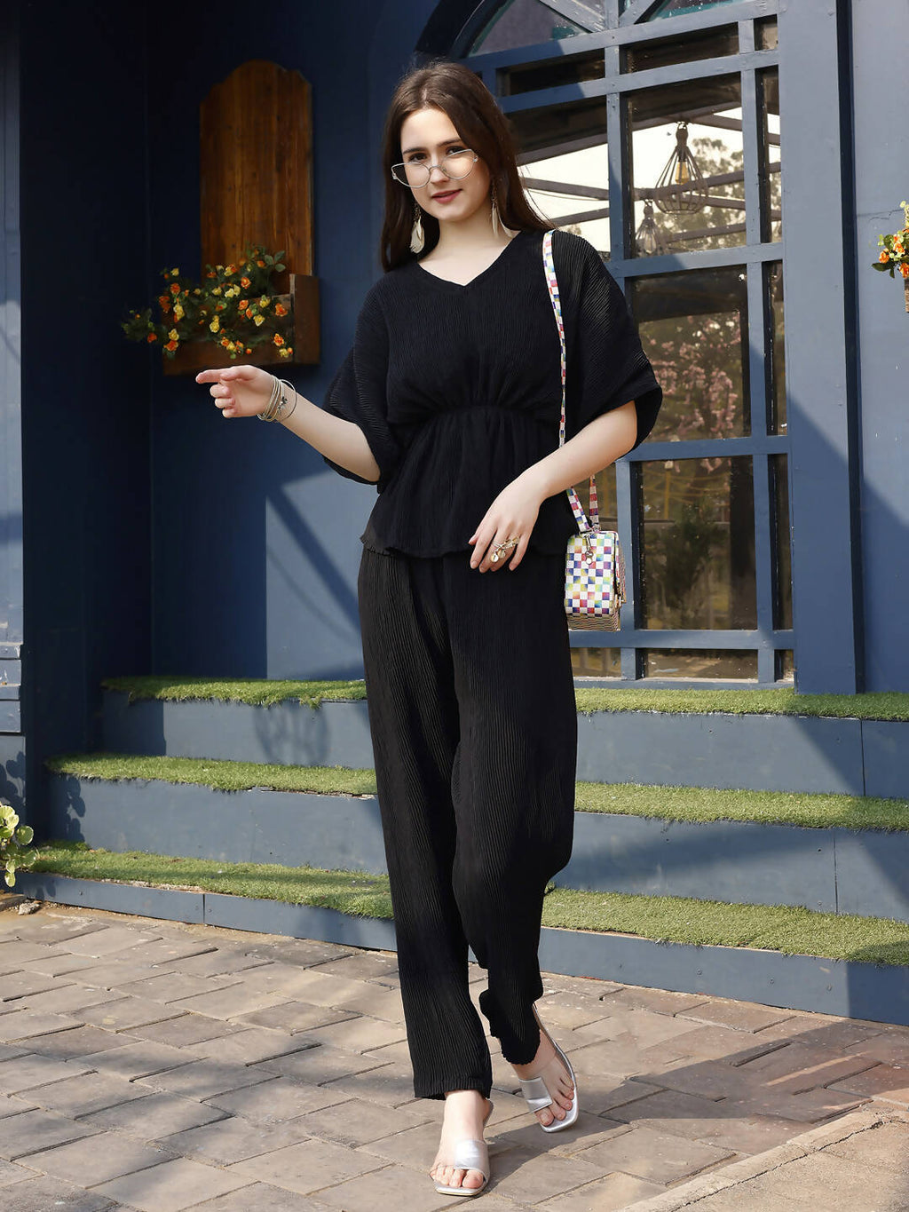 Black Crush Plain Top with Matching Bottom - Eesha | Grocsy