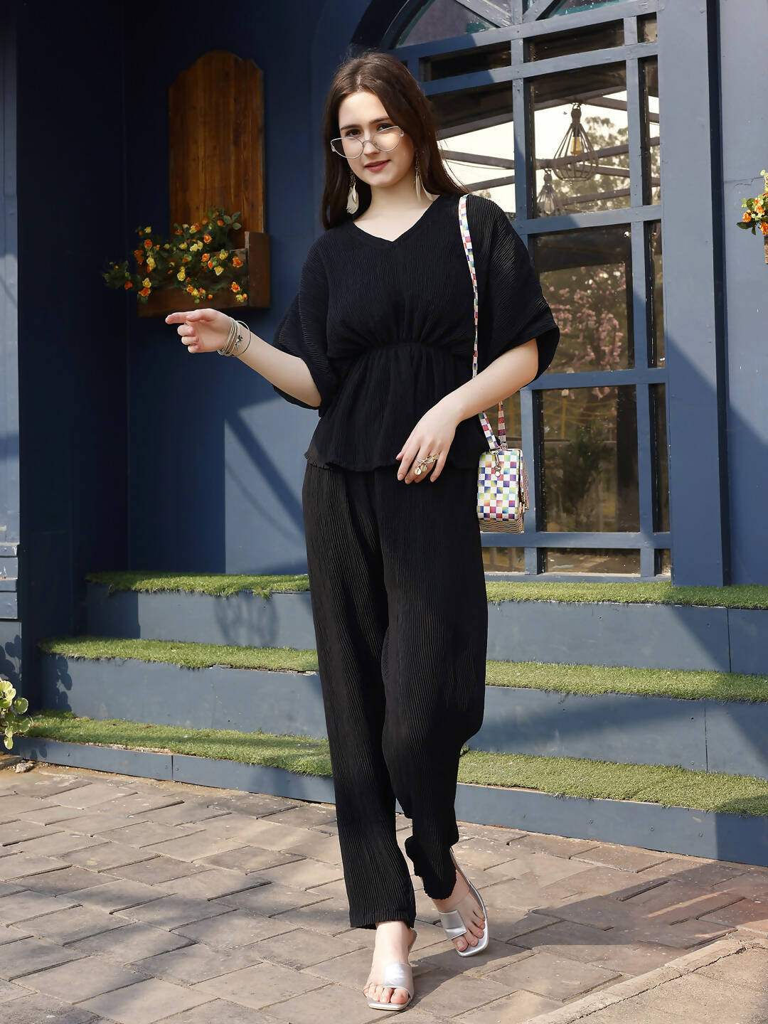 Black Crush Plain Top with Matching Bottom - Eesha | Grocsy