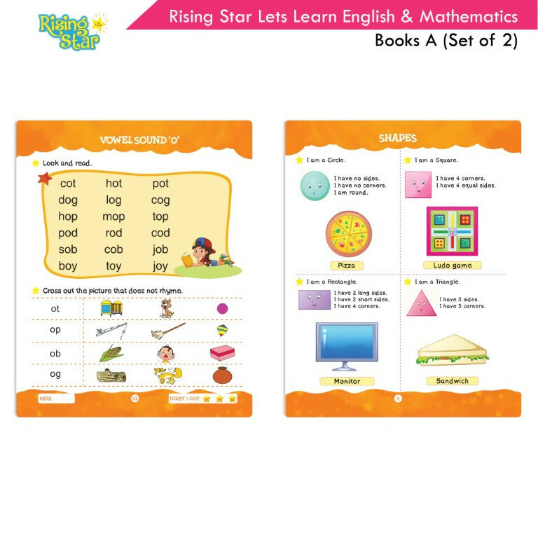 Rising Star Lets Learn English & Maths Activity Books Set A|Set of 2| Ages 3-7 Year| Number, Alphabets, Pattern Writing | Grocsy