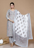Miravan Women's Blue Gota Patti Cotton Kurta With Palazzo And Dupatta Set | Grocsy