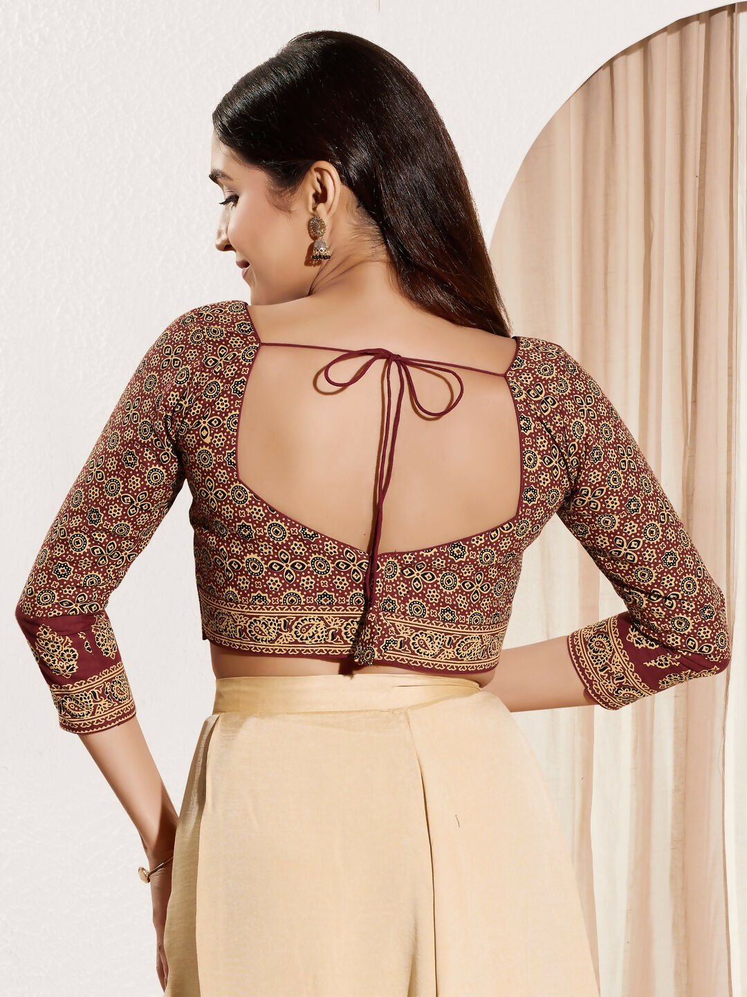 Joban Fashion Maroon Cotton Padded Blouse With Sweetheart Neck Elbow Sleeves | Grocsy