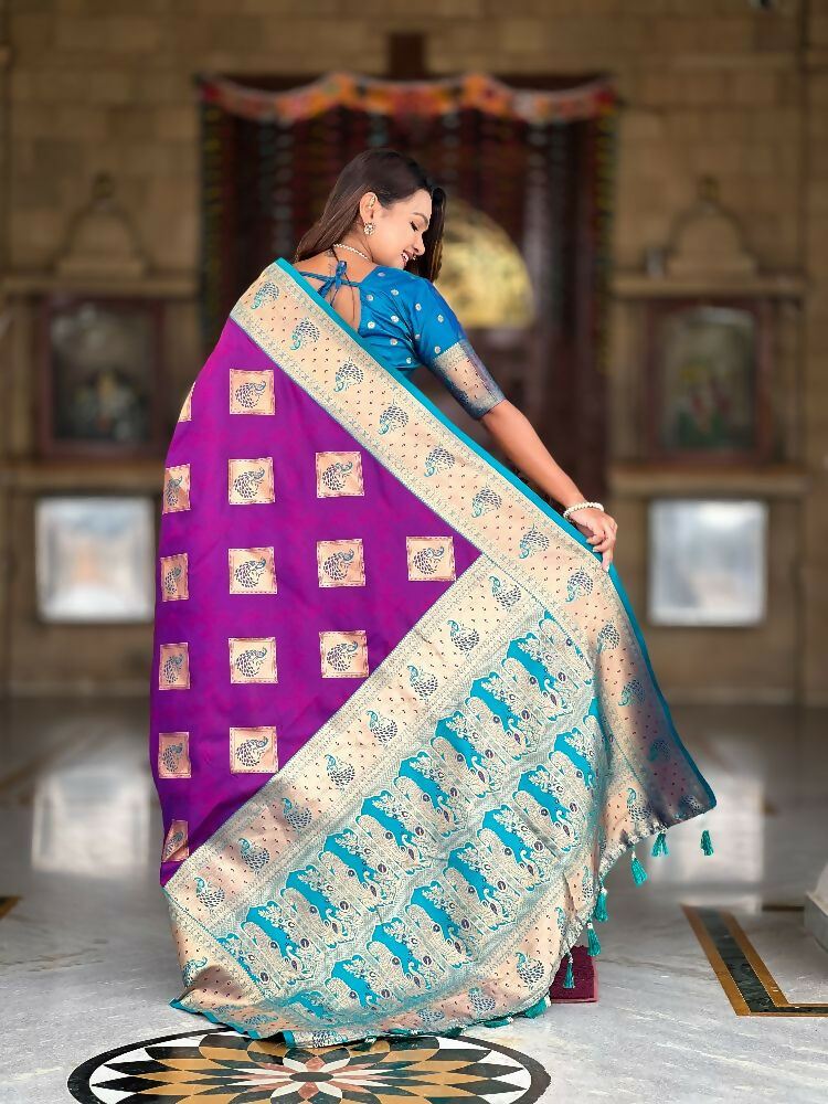 PR Fashion Magenta Soft Banarasi Silk With Zari Weaving Meenakari Design Saree | Grocsy