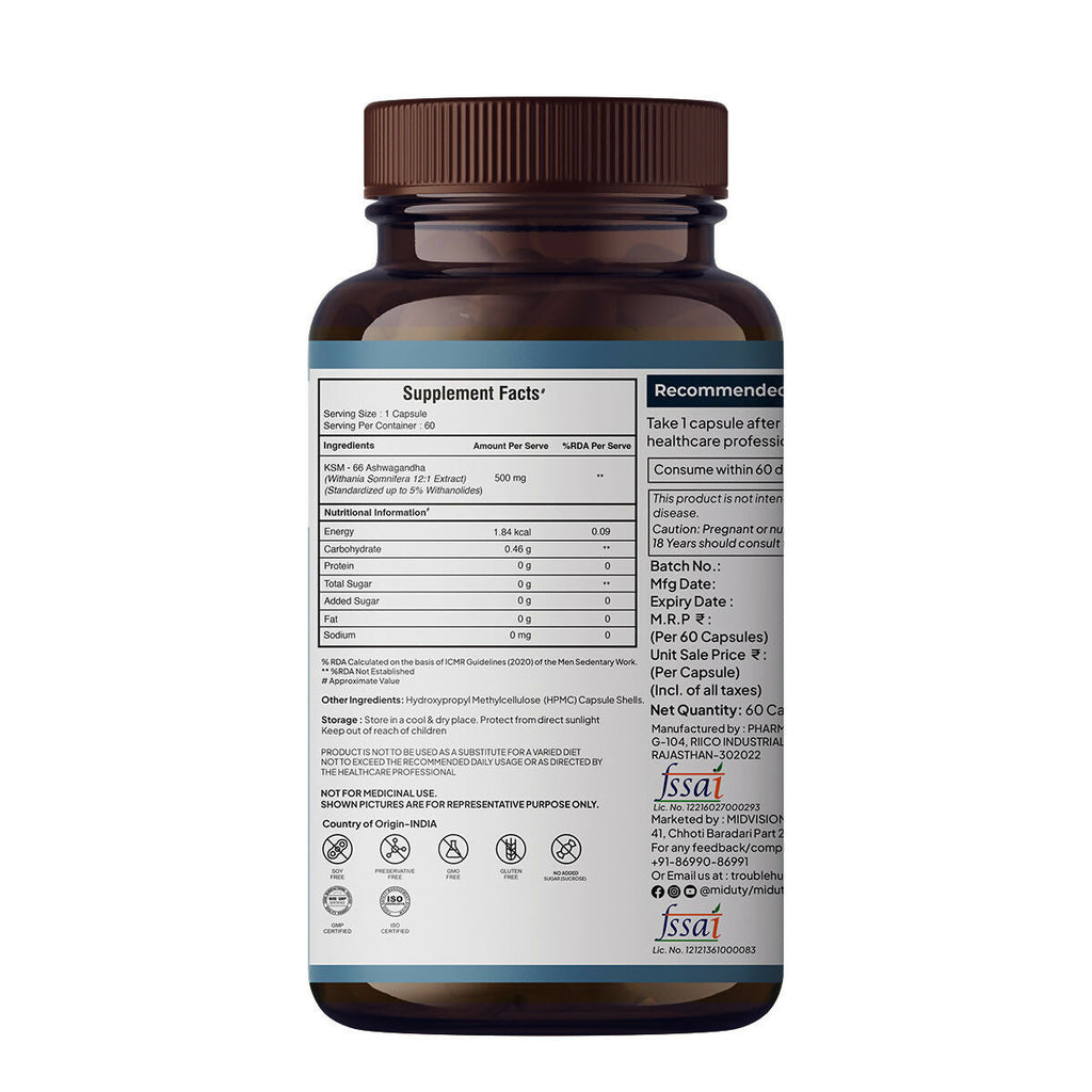 Miduty KSM 66 Ashwagandha 3x capsules | Grocsy
