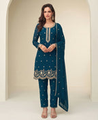 KC Bollywood Style Teal Blue Georgette Suit For Women | Grocsy