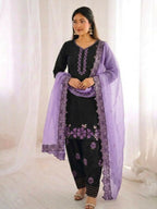 Teeya Creation Women's Fancy Stylish Heavy Embroidery Sequence Work With Rivet Moti Work Lavender Kurta Set | Grocsy
