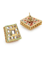 Gold-Toned White Kundan Square Shaped Gold-Polished Studs Earrings - Ruby Raang | Grocsy