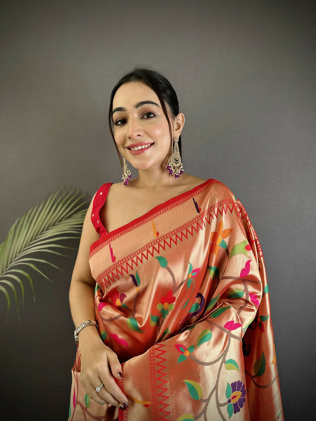 Joban Fashion Pink Floral & Potentially Peacock Soft Silk Paithani Saree | Grocsy
