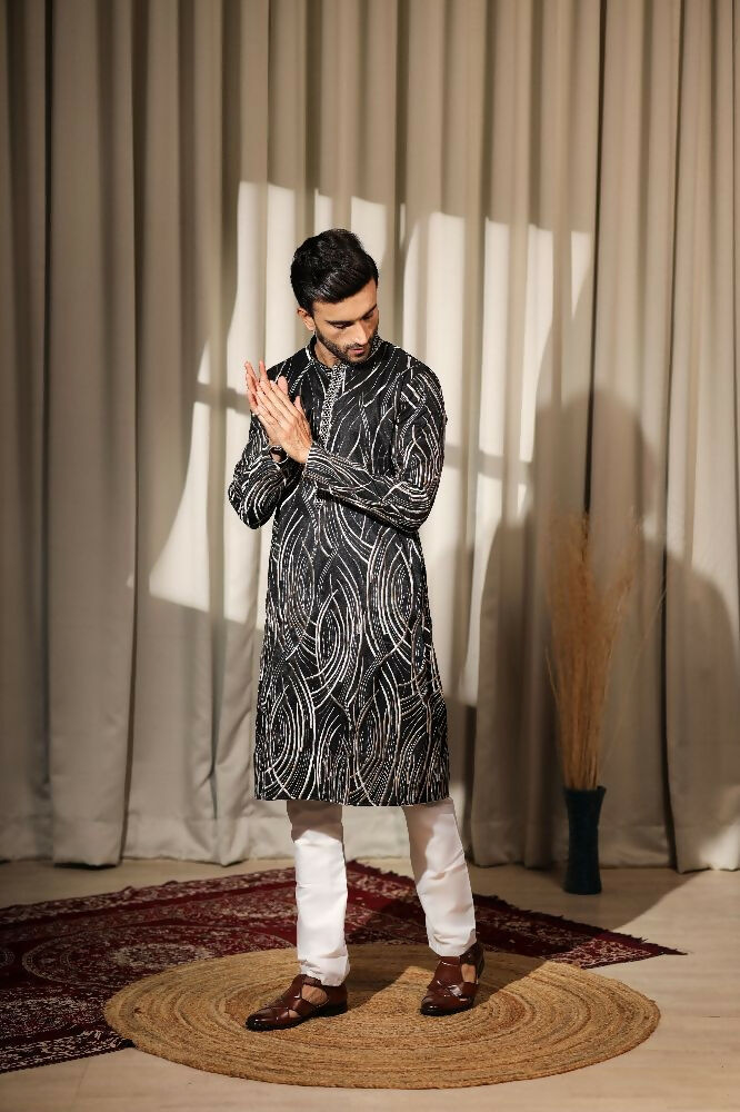 Black Viscose Designer Embroidery Work Kurta Set - Mahotsav | Grocsy