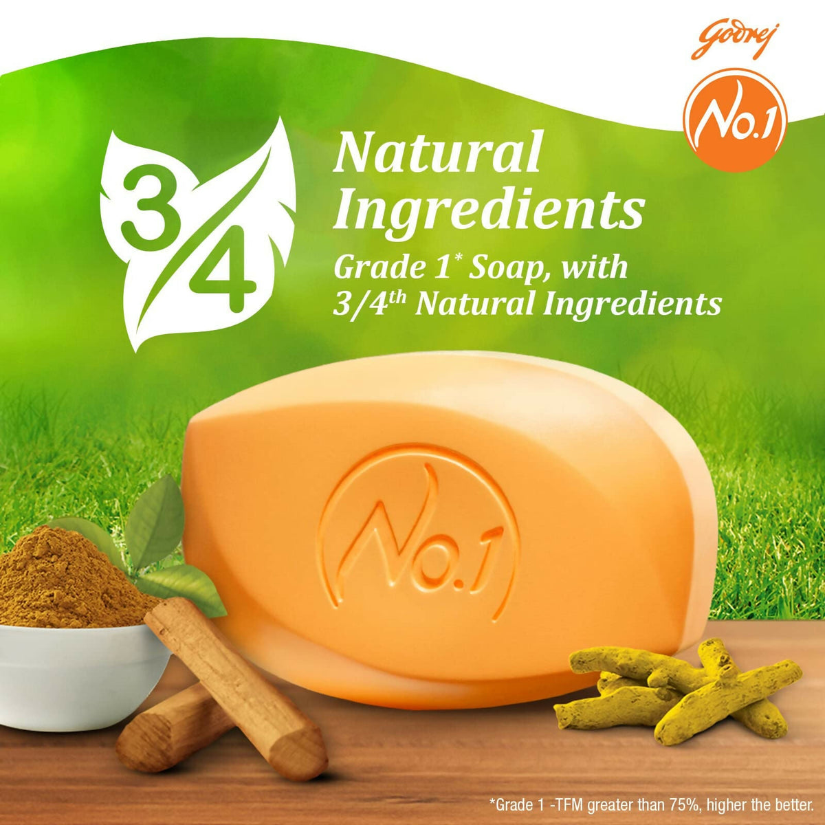 Godrej No.1 Sandal and Turmeric Soap Long-Lasting Fragrance | Grocsy