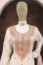 Anaita White Embroidered Silk Stitched Plazo Suit | Grocsy