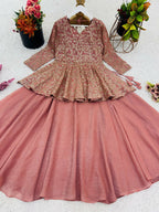 Teeya Creation Peach Color Crunchy Silk Embroidery Work Festiwal Wear Salwar Suit | Grocsy