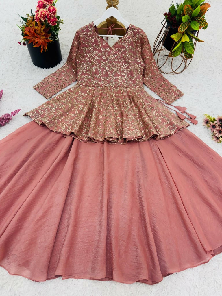 Teeya Creation Peach Color Crunchy Silk Embroidery Work Festiwal Wear Salwar Suit | Grocsy