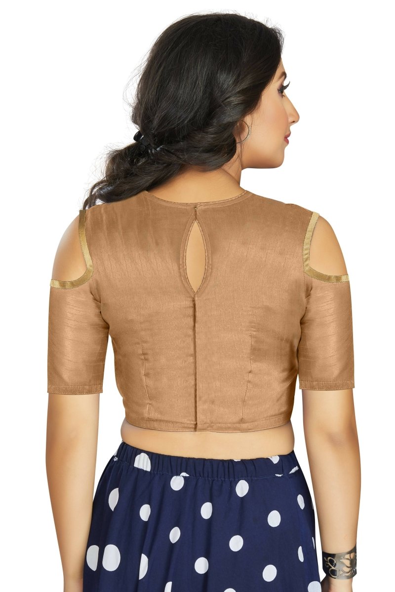 Aastha Fashion Women's Beige Art Silk Cold Shoulder Sleeve Readymade Blouse | Grocsy