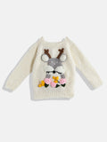 Chutput Kids Woollen Hand Knitted Full Sleeves Deer Detail Sweater For Baby Boys - Cream | Grocsy