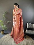 Joban Fashion Peach Flower Jall Pattern Soft Silk Banarasi Saree | Grocsy