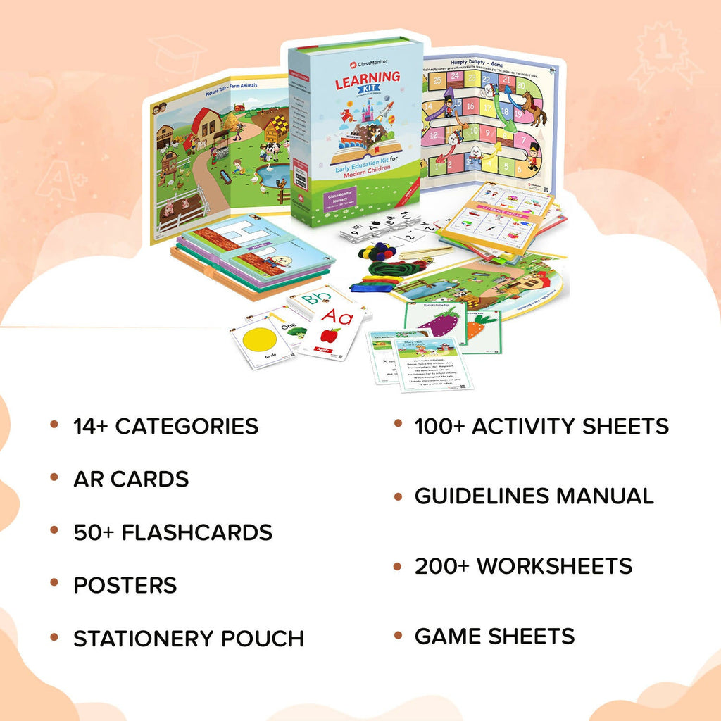 ClassMonitor All in One Nursery Learning Educational Kit with Free Mobile App includes 14+ Preschool Activities for kids of Age 2.5 - 3.5 Years | Grocsy