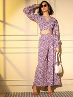 Pink Crepe Digital Printed Top With Matching Trouser - Shivani | Grocsy