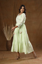 Kaajh Women's Green Mirror Embellishment Anarkali Kurta | Grocsy