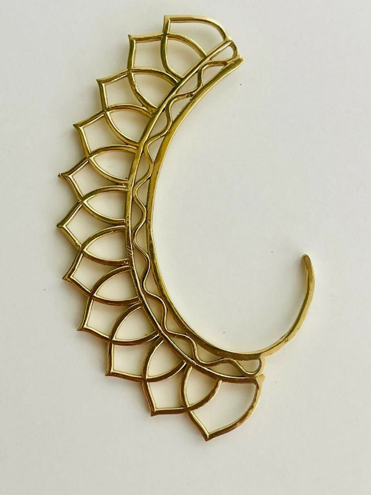 NVR Women Ethnic Gold-Polished Brass Leaf Style Ear Cuff | Grocsy