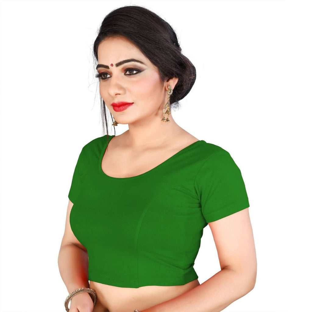 Vamika Green Lycra Plain Blouse | Grocsy