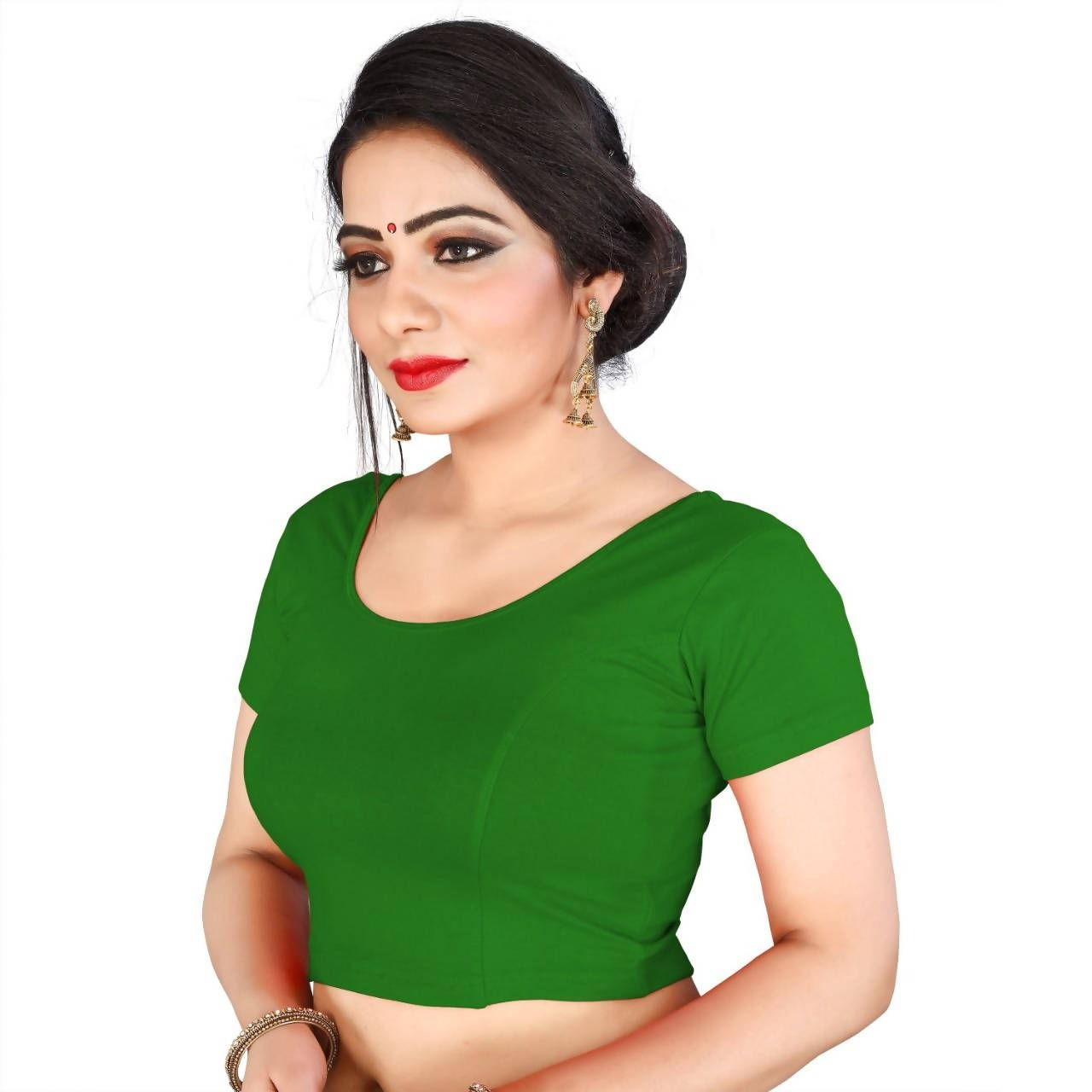 Vamika Green Lycra Plain Blouse | Grocsy