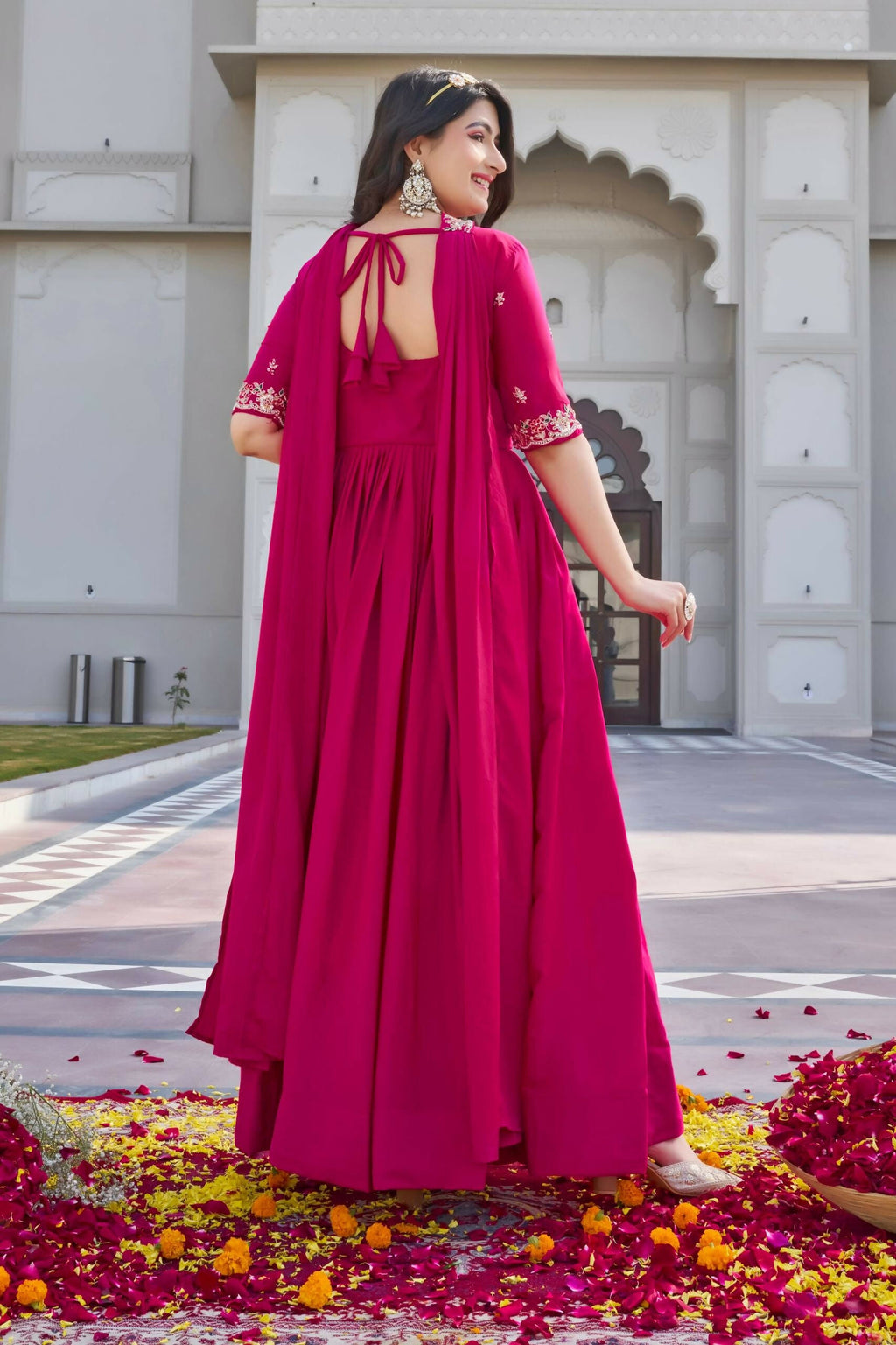 Teeya Creation Womens New Trendy Heavy Cording Sequence & Beads Embroidery Work Pink Gown Set | Grocsy