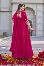 Teeya Creation Womens New Trendy Heavy Cording Sequence & Beads Embroidery Work Pink Gown Set | Grocsy