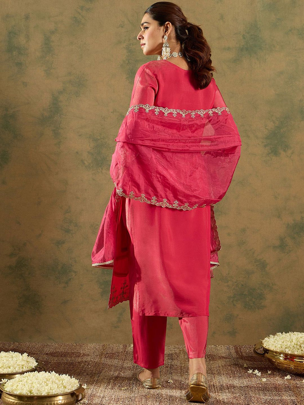 Indo Era Floral Embroidered Kurta With Trousers & Dupatta | Grocsy