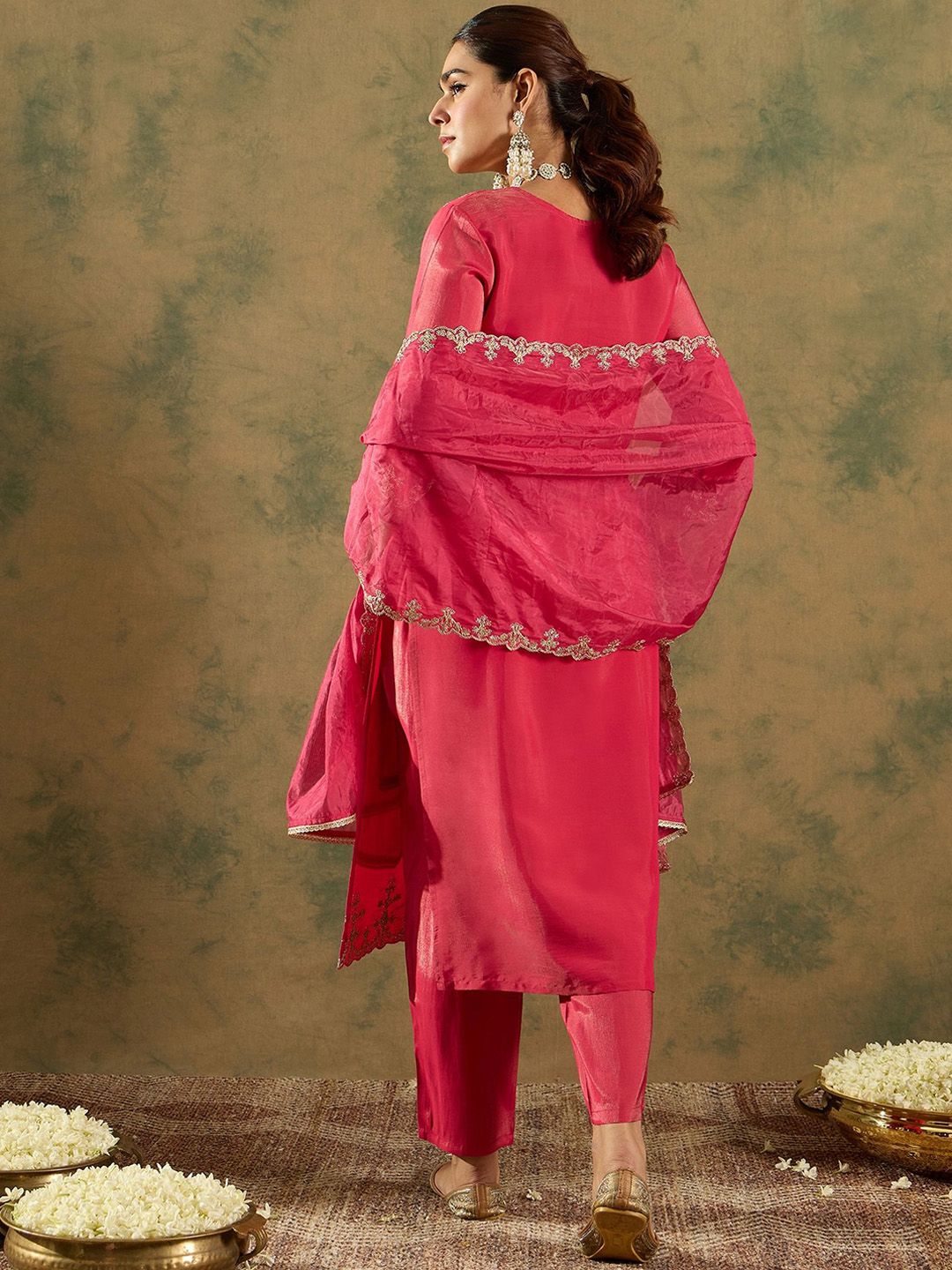 Indo Era Floral Embroidered Kurta With Trousers & Dupatta | Grocsy