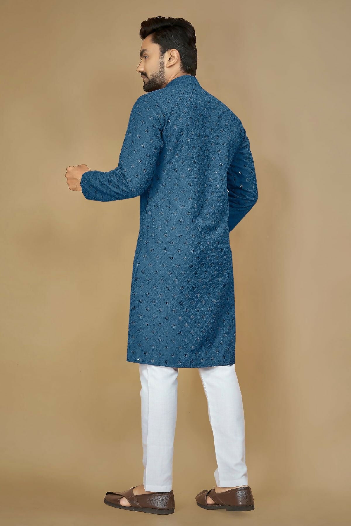 Anaita Teal Embroidered Rayon Straight Kurta | Grocsy