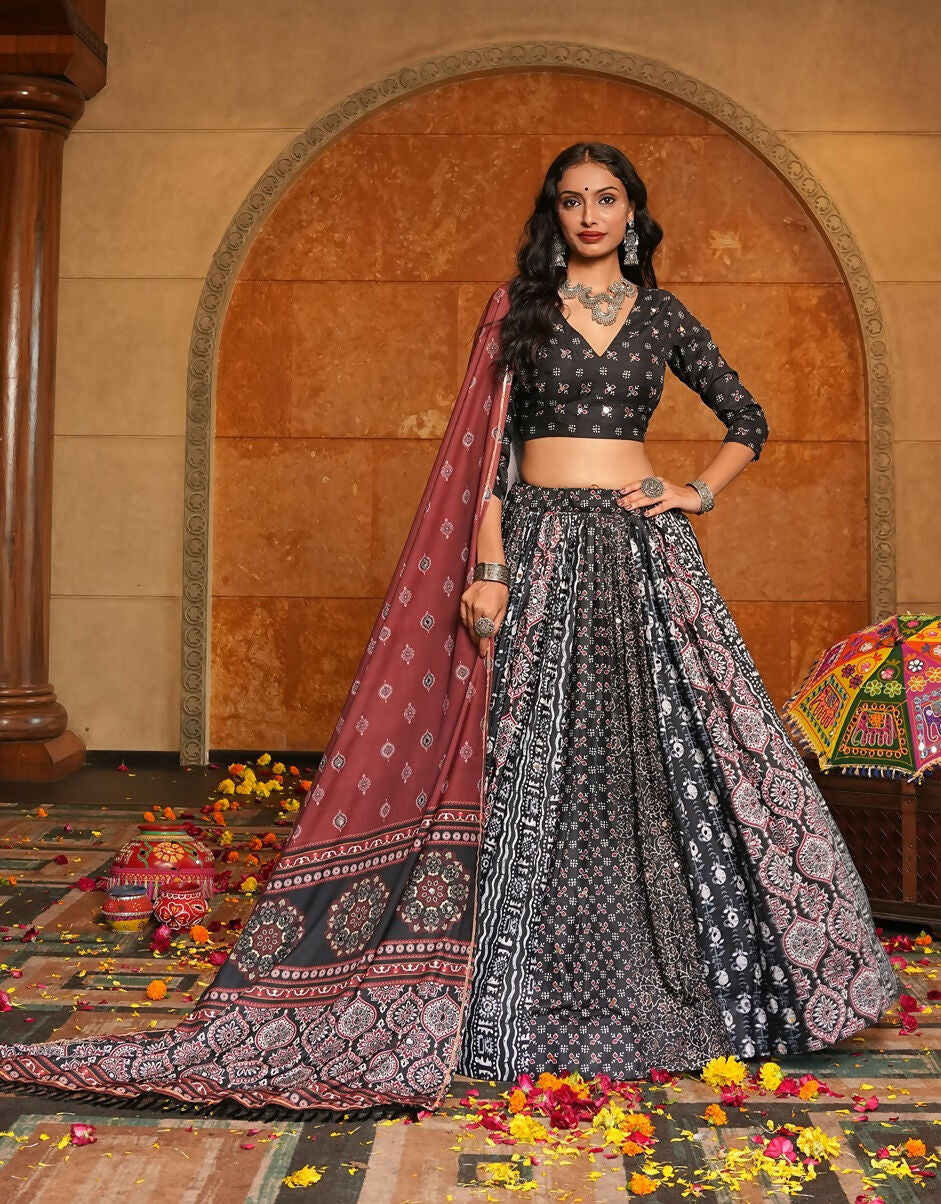 AI Fashion Black Crepe Designer Navratri Wear Lehenga Choli Collection | Grocsy