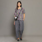 Breathables Women Cotton Printed Loungewear Kurta And Pants Co-Ord Set With Crop Top Grey I Nightwear | Grocsy